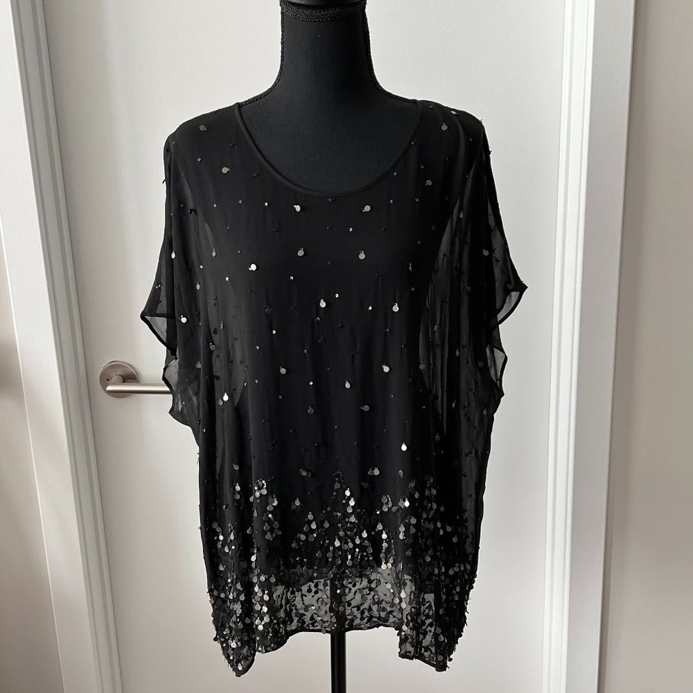 Eileen Fisher Black Sheer Dancing Sequin Blouse!